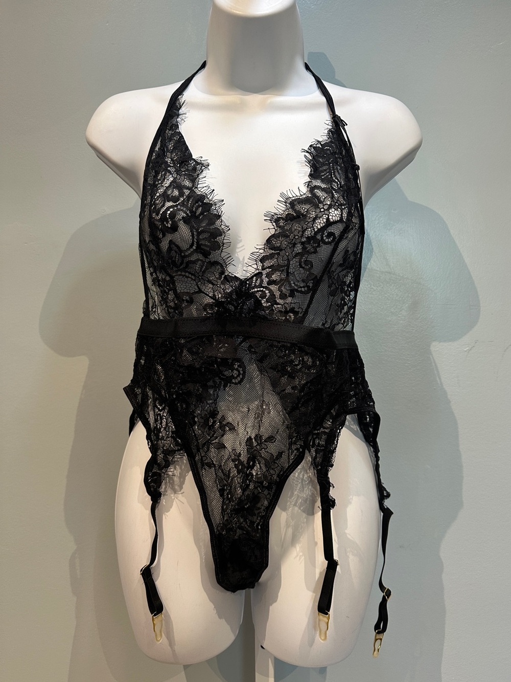 Mapale Black Lace Bodysuit Teddy Large New with Tags